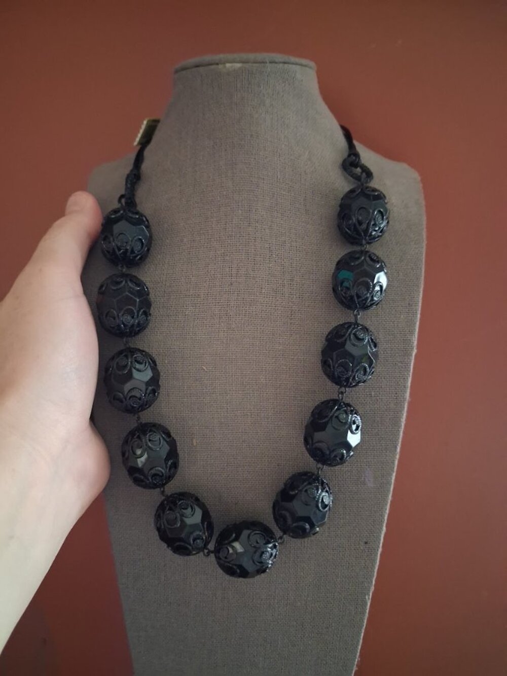 20 inch Black Glass beaded necklace